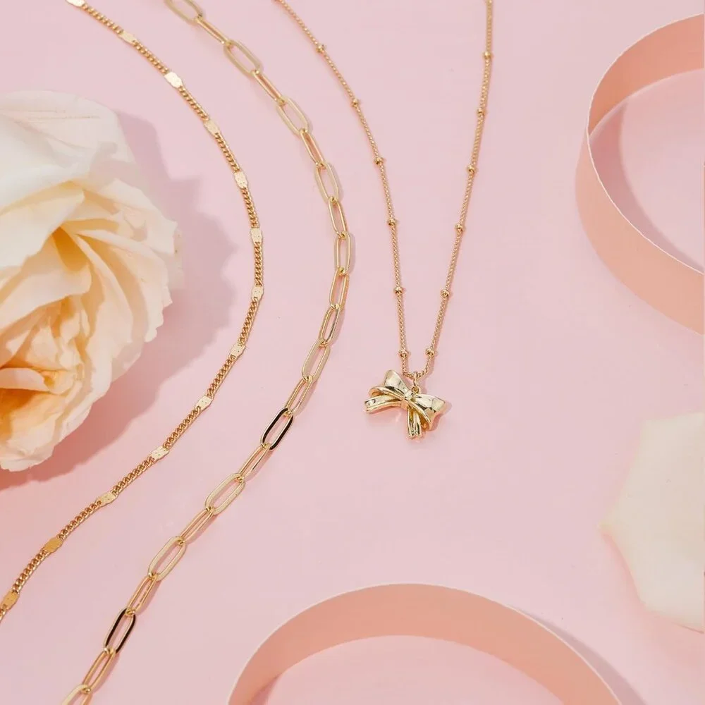 Women's Gold Plated Trendy Circle Paperclip Pendant Choker Cross Bow Necklaces